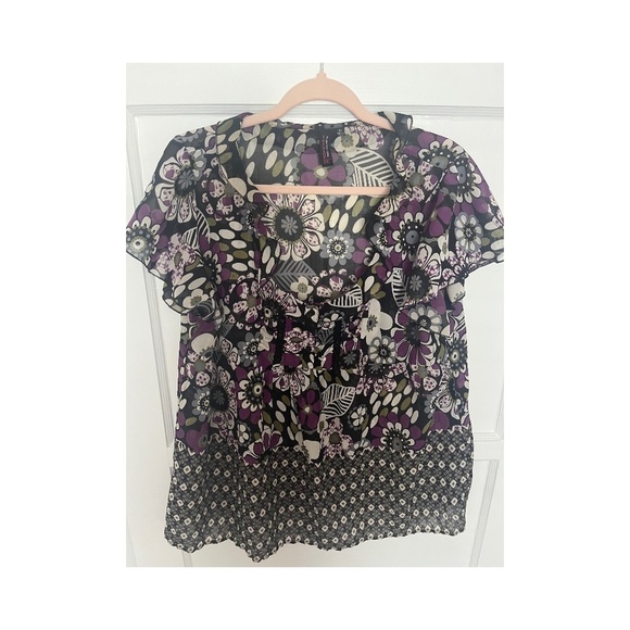 MCM floral romantic feminine mixed print pop over sheer top - Picture 1 of 4